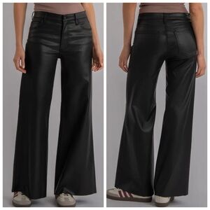Kut from the Kloth Meg Fab Ab Wide leg High rise coated denim Faux leather jeans